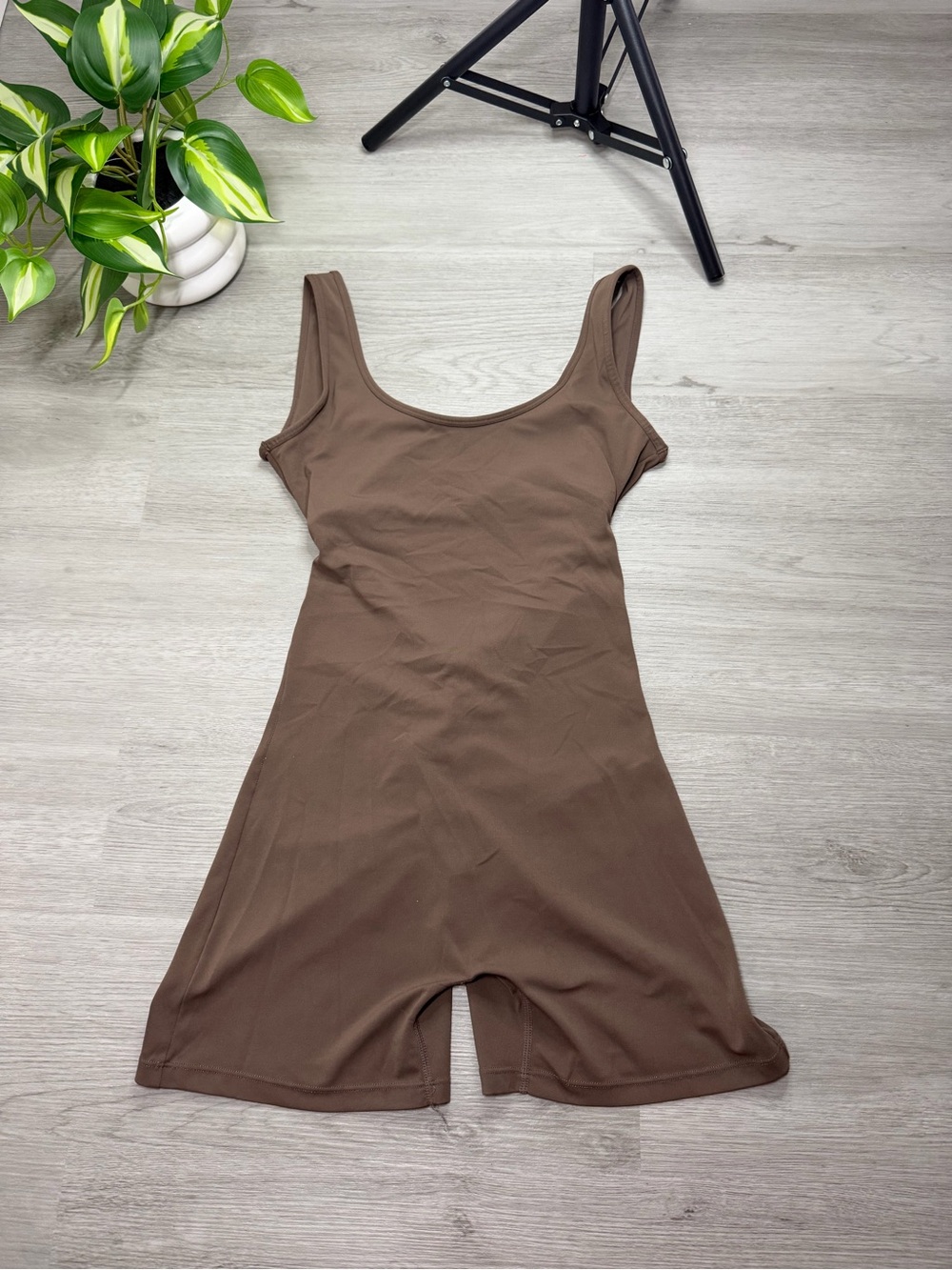SHEIN Brown Scoop Neck Romper Bodysuit